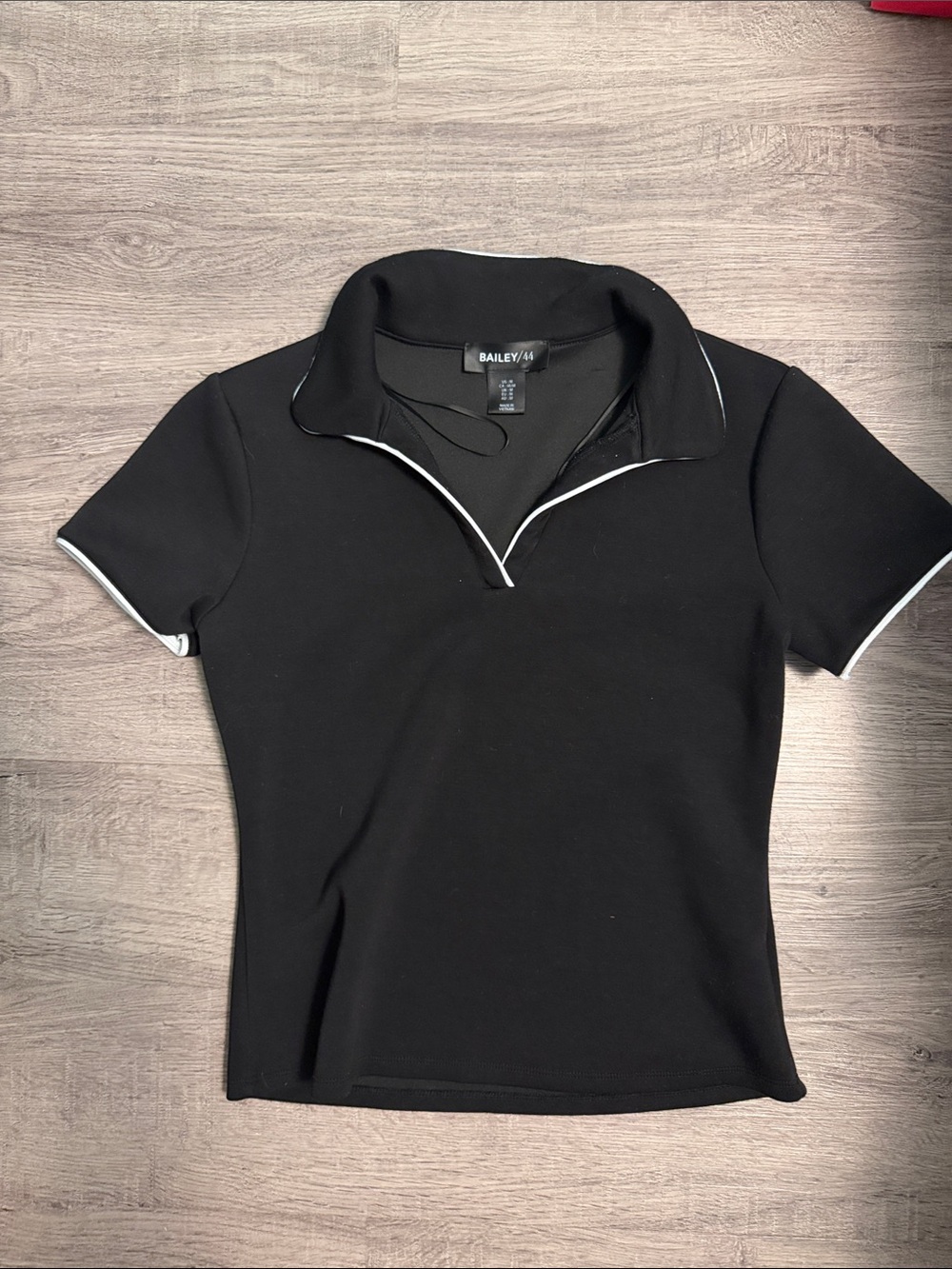 Bailey 44 Black Crop Polo Top with White Trim